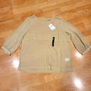 Banana Republic Women's Sheer Geometric 3/4 Sleeve Yellow Top Size L New